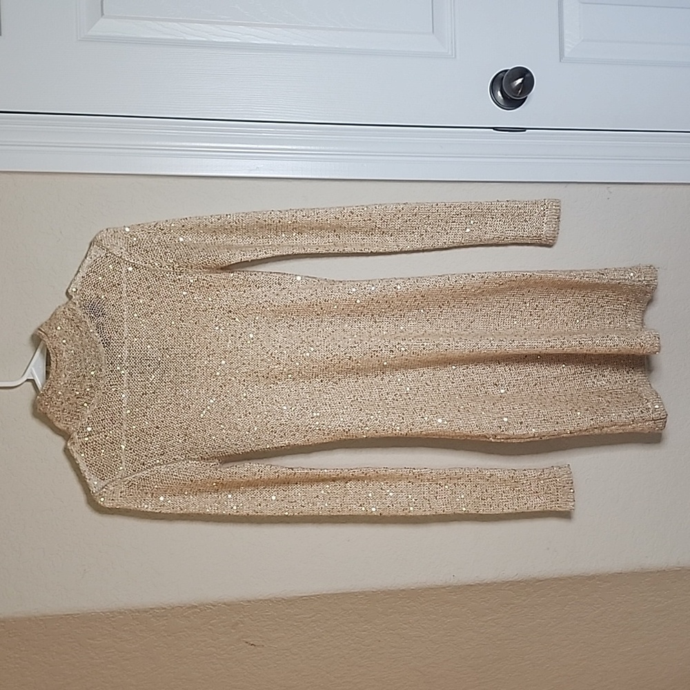 Gold sweater dress with sequins